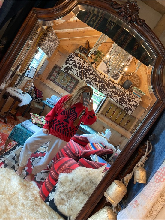 Canyon River Blues Other - Absolutely Stunning Vintage Red Aztec Thunderbird Knit Sweater